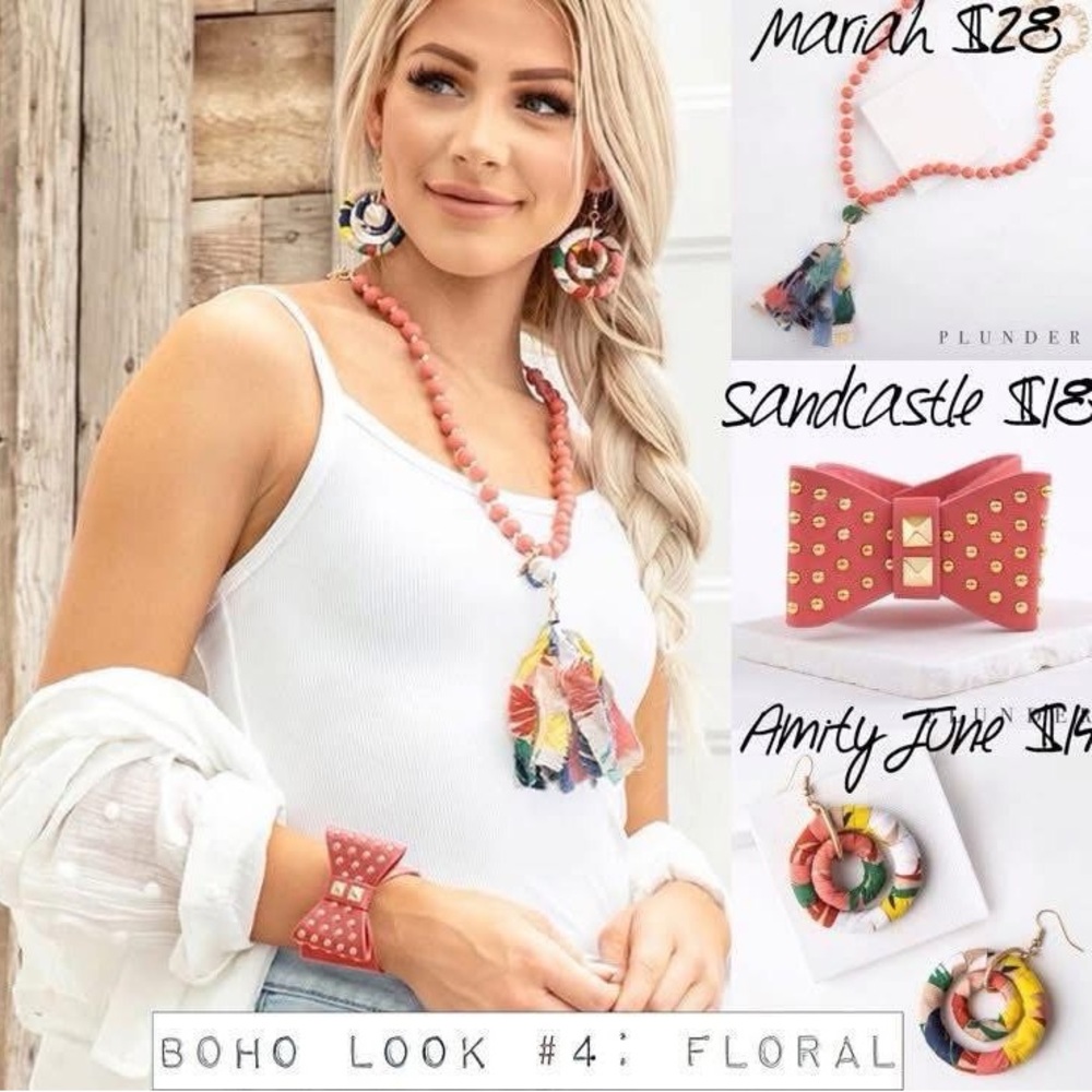 Boho Chic Coral Necklace and Earring Set with bracelet